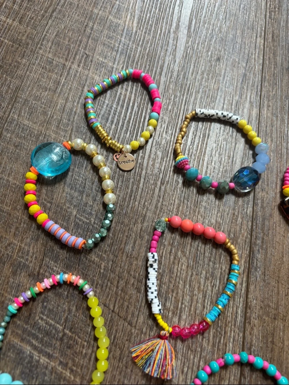Fun and Flirty Colorful Beaded Stack Bracelet Set of Ten with Tassels - Picture 6 of 9